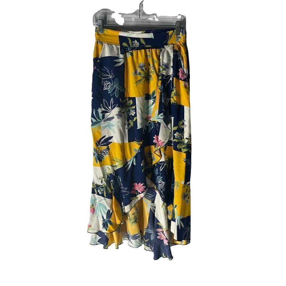 Women’s Patchwork High Low Midi Skirt With Pockets Size Medium